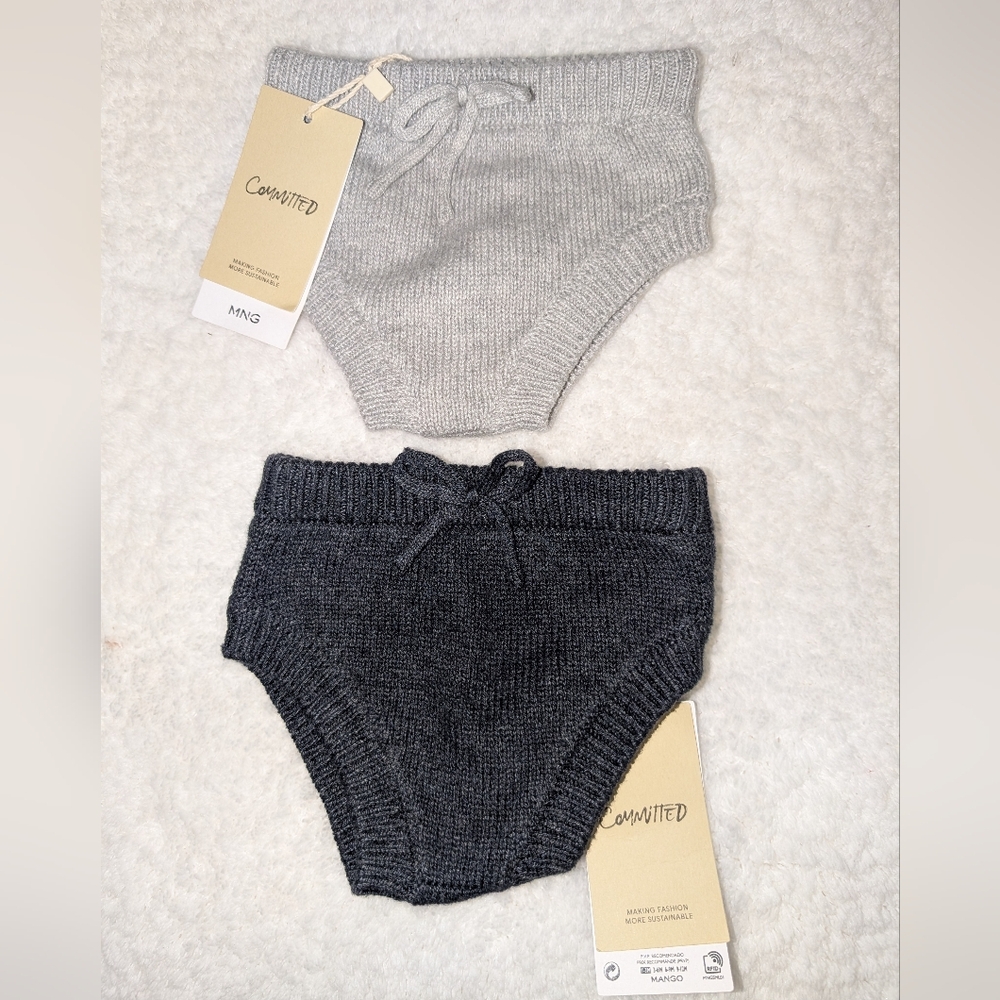 🆕 Mango Knit Baby Girls Bloomers Diaper Covers Bundle Gray & Black 1-3 Months